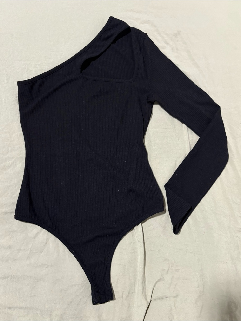Black One-Shoulder Ribbed Bodysuit